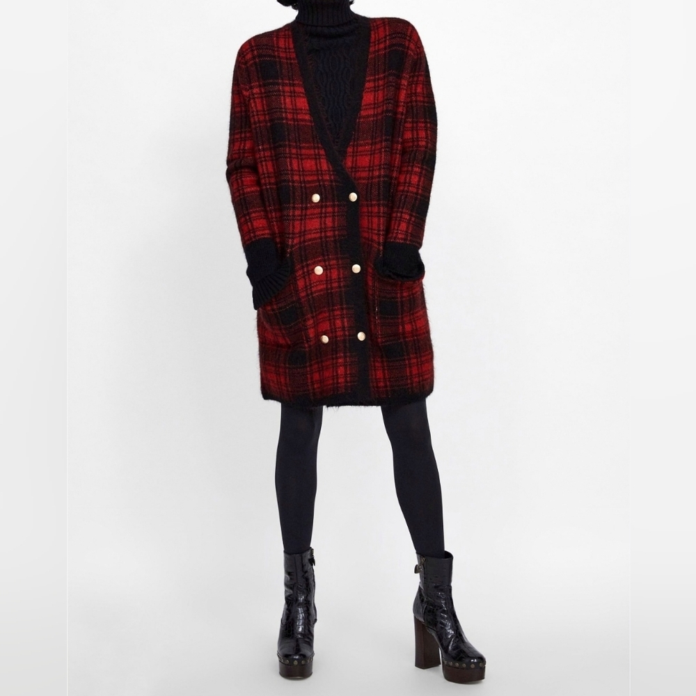 Long Plaid Soft Fluffy Check Cardigan